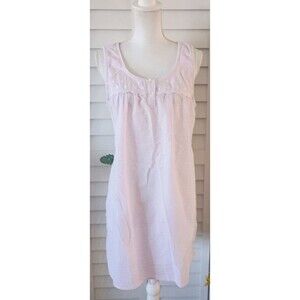 Miss Elaine Seersucker pink & white sleeveless striped nightgown L